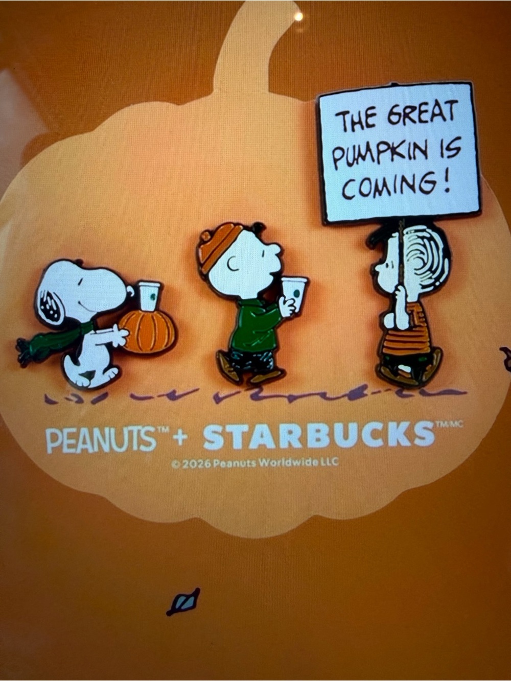 Starbucks x Peanuts Orange Pumpkin Seasonal 2026 pin set NIP 60th anniversary - Picture 6 of 6